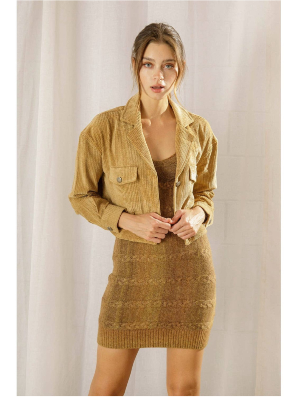 Women's Storia Tan Monochromatic Cropped Corduroy Jacket in Tan Size Small NWT